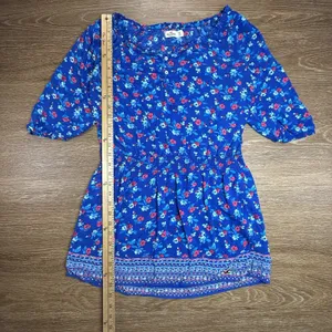 Hollister Blue Floral Peasant Dress Women's M Boho Smocked Waist 3/4 Sleeve thumbnail 10