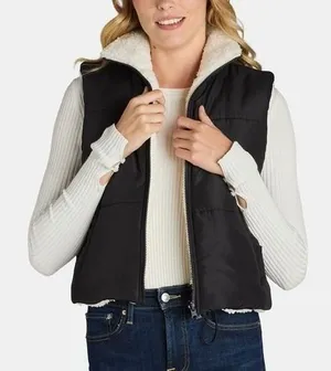 No Boundaries Womens Vest Size S Black Reversible Lightweight Zip Front Fleece thumbnail 1