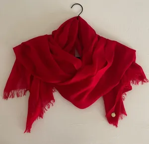 Calvin Klein Red Scarf Gold Charm Eyelash Fringe thumbnail 1