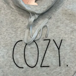 Rae Dunn “COZY” Sweatshirt Pullover Grey Funnel Neck Lounge hygge minimal NWT SM thumbnail 4