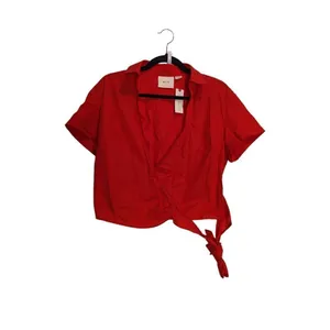 Anthropologie Maeve red/orange wrap shirt Medium thumbnail 3