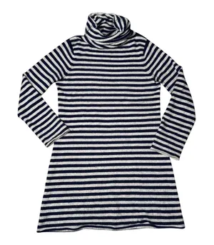 AQUA Cashmere Sweater Dress Womens Large Navy Gray Striped Turtleneck Excellent‎ thumbnail 1