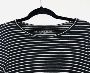 American Eagle Black Soft & Sexy Striped Rib Tee thumbnail 3