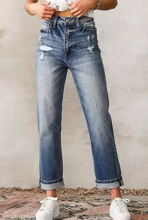 New KanCan Signature Baggy Fit Stretch Distressed Cropped Jeans size 26 thumbnail 1