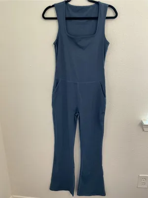 Blue Athletic Flare Jumpsuit Nylon Spandex Pockets Size M Size M thumbnail 2