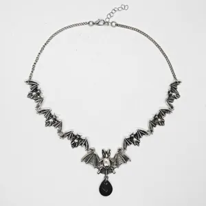 Gothic Vampire Bat Charm Necklace Silver thumbnail 1