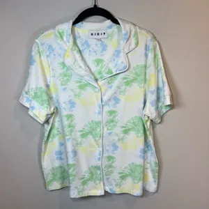 KIKIT 2-Piece Short Lounge Set Pastel Tie Dye Short Sleeve Button Up Shirt Large thumbnail 2