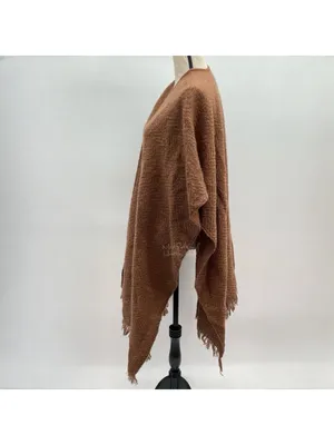 Vintage Cadaz Brown Acrylic Fringed Open Poncho Wrap Shawl Made In Japan thumbnail 2