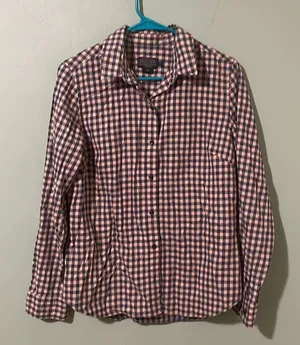 Pendleton Womens Gingham Plaid Button Down Shirt Navy Pink‎ Long Sleeve size M thumbnail 1