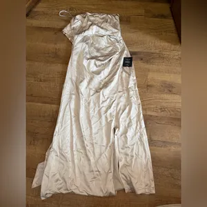 Lulu's Maritza Champagne Satin Sash Tulip Maxi Dress thumbnail 4