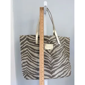 Michael Kors Metallic Gold Zebra Print Canvas Shoulder Tote Bag thumbnail 2