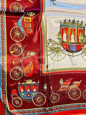 VINTAGE EQUESTRIAN horse&carriage BURGUNDY silky SCARF 35’/35’inches thumbnail 13