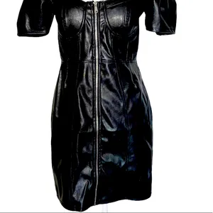 NWT Blashe Faux Vegan Leather Zipper Front Bustier Mini Dress Black thumbnail 4