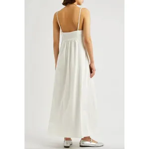 Free People Just Jill Maxi Denim Dress White A Line Sleeveless Pockets Medium thumbnail 4
