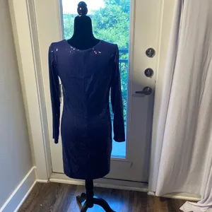AQUA New Years Party Maddie & Tae Elegant Sequin Keyhole Large Navy Dress thumbnail 5