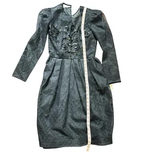 Nuit Midi Dress Womens S Black Swiss Dot Sequin Embroidered VTG Cocktail Goth thumbnail 3