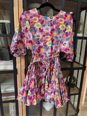 Shop The Mint Floral flouncy dress ruffle pleated fit & flare tie waist braided colorful thumbnail 4