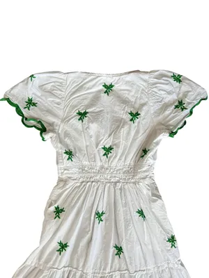 Anthropologie Women’s Somerset White Green Embroidered Cap Sleeve Mini Dress S thumbnail 6