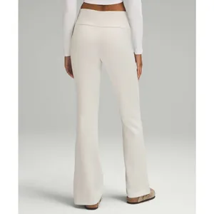 Lululemon Brushed Softstreme Ribbed Zip Flared Pant Size 4 Bone Lounge Casual thumbnail 2