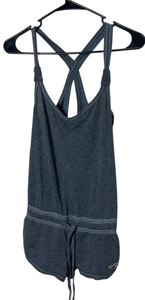 Hollister Y2K Gray Drawstring Romper Women's XS Sleeveless Cross Back‎ Casual thumbnail 1