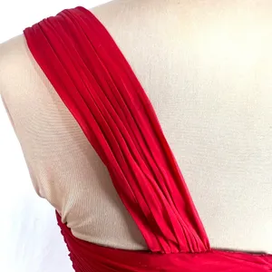 VTG Flowy Red Chiffon One Shoulder Rhinestone Prom Evening Gown XS Train thumbnail 10