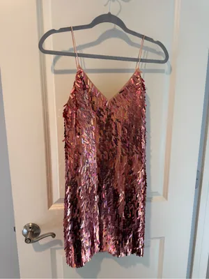 Alice + Olivia Contessa V neck Iridescent Pink Sequin Mini Dress Size XS thumbnail 4
