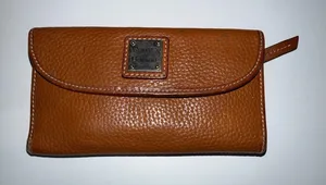 Dooney & Bourke‎ Tan Pebbled Leather Dillen Continental Wallet Clutch Trifold L thumbnail 1