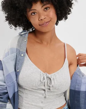 American Eagle Cropped Tie-Front Corset Cami thumbnail 1