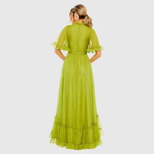 MAC DUGGAL Size 6 Green Ruffled High Neck Flutter Sleeve Maxi Gown Dress thumbnail 3