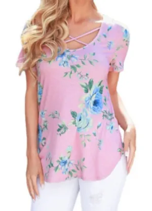 Baby Pink Crisscross Floral Tee thumbnail 1