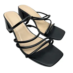A new day Sandals Strappy Black‎ Block Heel Size 9.5 Square Open Toe thumbnail 1