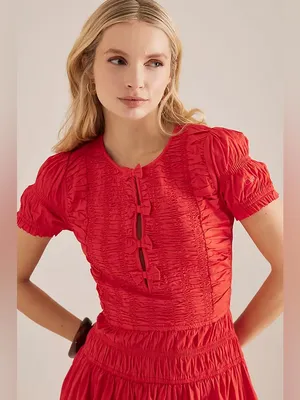 Damson Madder Smocked Drop Waist Stretch Organic Cotton Midi Dress 10 thumbnail 4