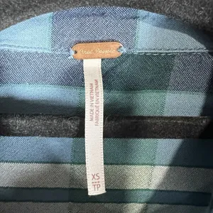Free‎ People Loveland Plaid Button Down Shirt Blue Rayon Cotton Tunic Sz XS Boho thumbnail 5