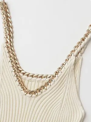 Zara Cream Ribbed Tank with Gold Chain-Trim Straps thumbnail 4