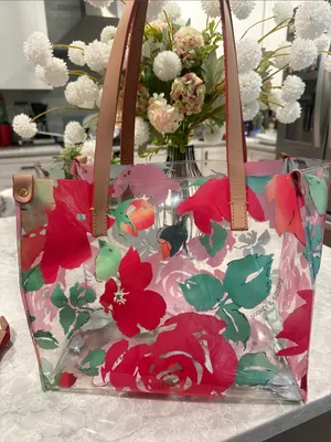 Dooney & Bourke clear PVC floral tote bag with matching makeup bag thumbnail 3