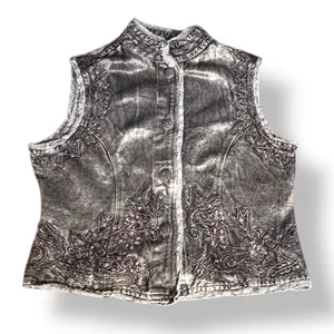 Vintage Gray Embroidered‎ Beaded Mandarin Collar Boho Vest Artisan Western Layer thumbnail 14