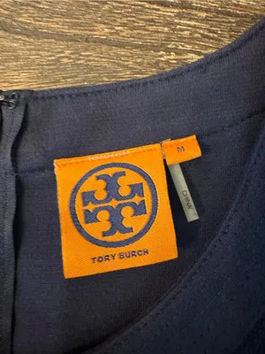 Tory Burch Addis Normandy Dress Womens Medium Navy Blue A-Line Pleated thumbnail 6