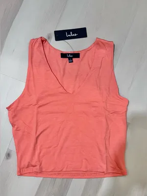 Lulus NWT Women Large Basics Feel Like Dancing Coral Orange Crop Casual Lounge thumbnail 4