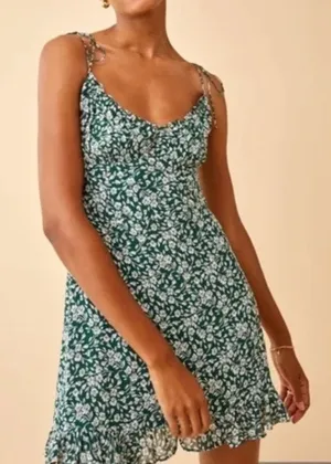 Reformation Esther Green Floral Mini Dress Ruffle Scoop Neck Adjustable Straps 0 thumbnail 1