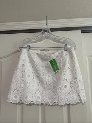NWT Lilly Pulitzer Tate Skirt White Eyelet Lace in Resort White thumbnail 6