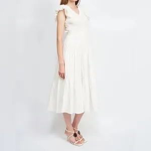En Saison Alana Cotton Smocked Midi Dress in White Size Medium NWT thumbnail 4