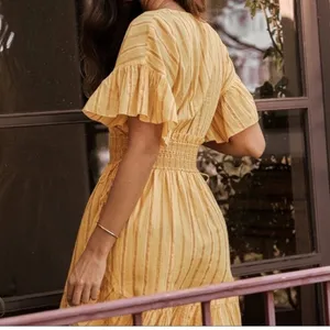 SAYLOR Metallic Stripe Smocked Waist Sundress Medium thumbnail 3