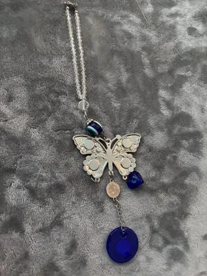 Vintage Antique CRYSTAL & EVIL EYE BUTTERFLY SUN CATCHER / Keychain thumbnail 2