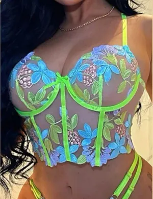 Mesh Bustier Lingerie Top Green Size M thumbnail 1