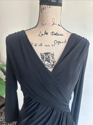Lauren Ralph Lauren Faux Wrap V-Neck Black Dress Size 4 thumbnail 6