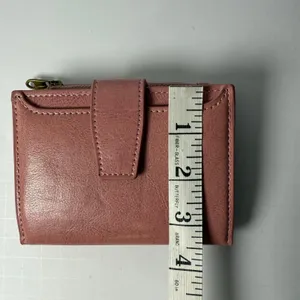 Blush Pink Compact Bifold Wallet Faux Leather Zipper Coin Pocket Card Holder NWT thumbnail 3