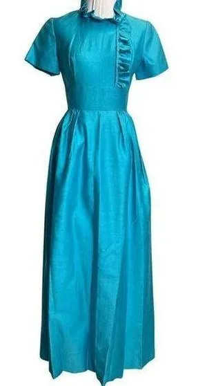 Vintage 1960s Cerulean Blue Emma Domb Gown Romantic Regency Inspired Size 7 thumbnail 1