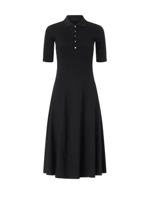 Lauren Ralph Lauren Lillianna Dress in Black Large Womens Midi Knit Ribbed Polo thumbnail 11