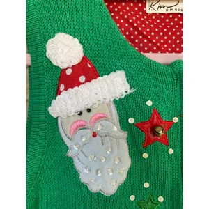 Kim Rogers Santa‎ Christmas Vest Knit Holiday Festive Green Embellished Parisian thumbnail 5