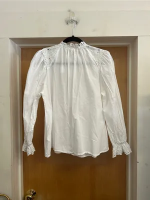 H&M 100% Cotton White Peasant Half Button Top - size 12 thumbnail 3